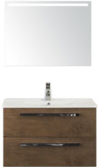 Seville Badmeubelset 80 cm - Tabacco - Keramische Wastafel Wit Enjoy met Sence Spiegel