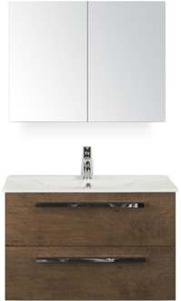 Seville Badmeubelset 80 cm - Tabacco - Keramische Wastafel Wit Enjoy met Spiegelkast