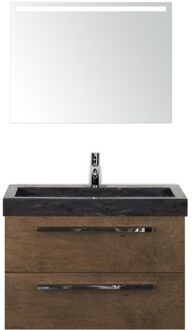 Seville Badmeubelset 80 cm - Tabacco - Wastafel Hardsteen Wit Lucca met Sence Spiegel