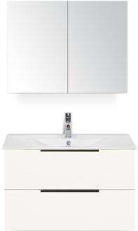 Seville Badmeubelset 80 cm - Wit Hoogglans Edge Greep - Wastafel Enjoy met Spiegelkast