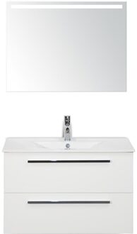 Seville Badmeubelset 80 cm - Wit Hoogglans - Keramische Wastafel Wit Enjoy met Sence Spiegel
