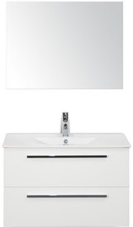 Seville Badmeubelset 80 cm - Wit Hoogglans - Keramische Wastafel Wit Enjoy met Spiegel