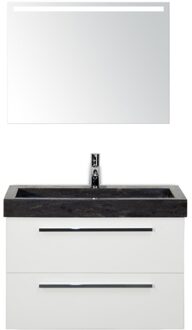 Seville Badmeubelset 80 cm - Wit Hoogglans - Wastafel Hardsteen Wit Lucca met Sence Spiegel