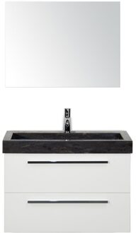 Seville Badmeubelset 80 cm - Wit Hoogglans - Wastafel Hardsteen Wit Lucca met Spiegel