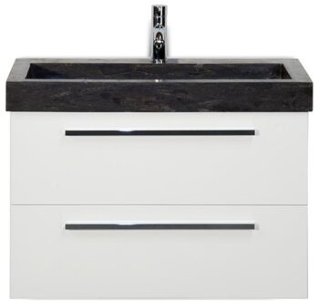 Seville Badmeubelset 80 cm - Wit Hoogglans - Wastafel Hardsteen Wit Lucca