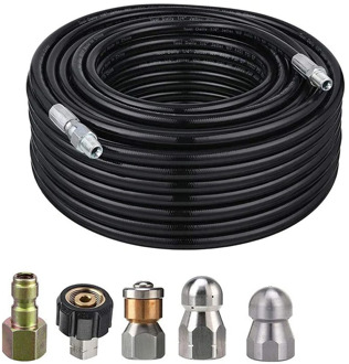 Sewer Jetter Kit for Pressure Washer, Rotating Sewer Jetter Nozzle Orifice 4.5 & Button Nose Orifice 4.0, 50 Feet Hose