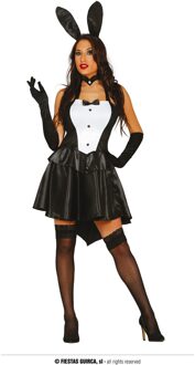 Sexy Bunny Kostuum Zwart/Wit Zwart, Wit - Transparant, Multikleur - Print