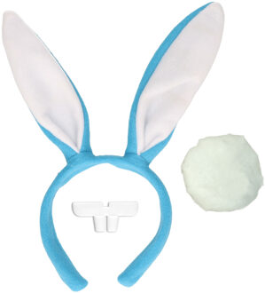 Sexy bunny verkleed set - blauw - dames - 3-delig - konijn - haas