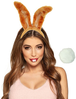 Sexy bunny verkleed set - bruin - dames - 3-delig - konijn - haas