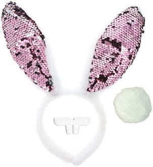 Sexy bunny verkleed set - glitter - dames - 3-delig - konijn - haas