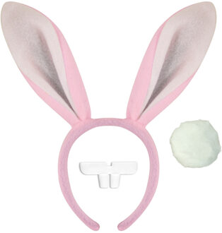 Sexy bunny verkleed set - roze - dames - 3-delig - konijn - haas