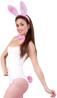 Sexy bunny verkleed set - roze - dames - 4-delig - konijn - haas