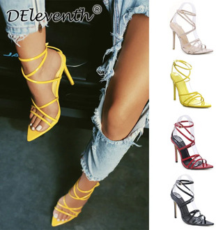Sexy High Heels Shoes For Women Pumps Ladies Female Pu Thin Heels Ankle Strap Buckle Strap Party Pointed Toe Dress Design Sandal