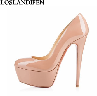 Sexy Ladies Thin Heeled Pumps Platform Patent Leather Concise Super High Heels Shoes Woman Wedding Party Shoes 14CM NLK-C0042