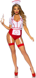 Sexy Nurse Feelgood Kostuum Michelle Rood - Zalm, Wit - Transparant