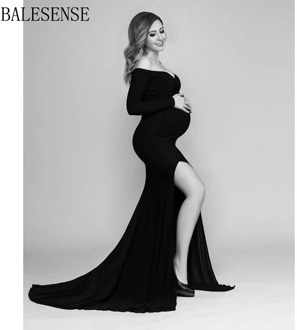 Sexy Off Shoulder Maternity Dresses for Photo Shoot Elegant Split Long Sleeve Baby Shower Photography Dress Pregnancy Clothes