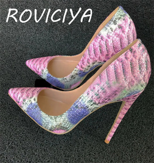 Sexy Pointed Toe Women Pumps Lady Wedding Party Shoes PU Leather Snakes Party High Heels YG006 ROVICIYA