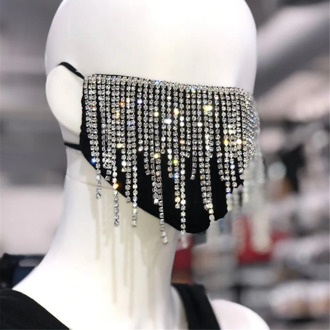 Sexy Shiny Rhinestone Tassel Mask Decoration Face Accessories Cover Crystal Face Jewelry For Women Wedding Nightclub Decoration