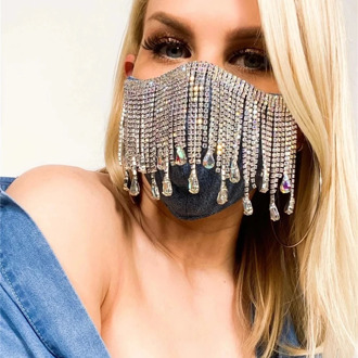 Sexy Shiny Rhinestone Tassel Mask Decoration Face Accessories Cover Face Jewelry for Women Wedding Nightclub Decoration