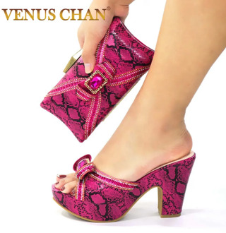 Sexy Style Nigerian Shoe and Bag Set 2020 Fashion African Party Shoes and Bag Shoes with Matching Bags Party Shoes in Fuchsia