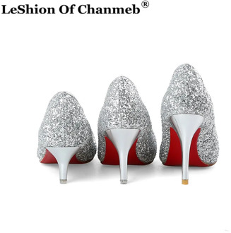 Sexy Thin High Heels Shoes Women Ladies Big Size 45 Glitter Pumps Small Size 33 Woman Female Bling Bling Silver Gold Party Shoes