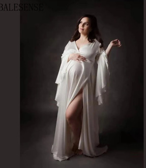 Sexy V neck Pregnancy Dresses Front Split Maternity Shoot Dress Photography Long Pregnant Women Maxi Maternity Gown Photo Props
