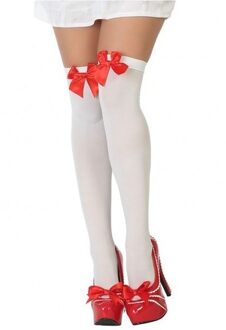 Sexy verkleed kousen wit met rood strikje - dames - Kniekousen