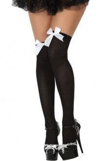 Sexy verkleed kousen zwart met wit strikje - dames - Kniekousen