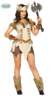 Sexy Viking kostuum beige voor vrouwen - L (40) - Volwassenen kostuums
