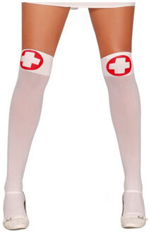 Sexy zuster/verpleegster verkleed kousen/kniekousen - wit/rood - Carnaval accessoires