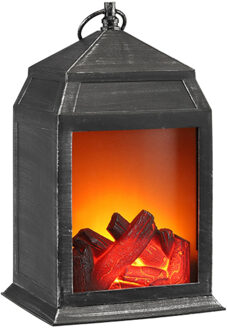 Sfeerhaard lantaarn - met LED verlichting - 16 x 14 x 27 cm - LED openhaarden Zwart