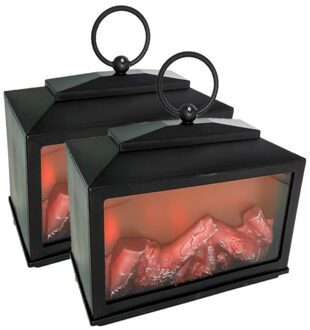 Sfeerhaard met LED verlichting - 2x - L18 x H18 cm - batterijen - Sfeerhaarden Zwart