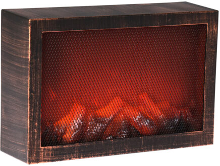 Sfeerhaard/open haard zwart met koperen finish met led verlichting L30,5 x B9,5 x H21 cm