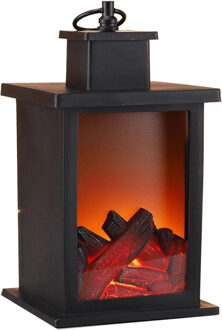 Sfeerhaarden lantaarns met LED verlichting inclusief timer 14 x 14 x 25 cm Zwart