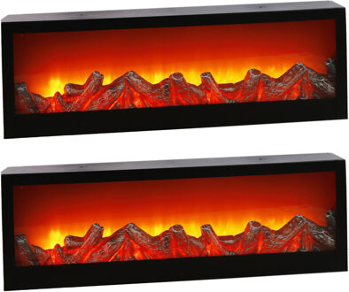 Sfeerhaarden - Set van 2x stuks - 10 led lampjes - warm wit - 60 x 10 x 20 cm - LED openhaarden