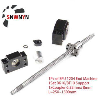 SFU1204 Suit Rolled Ball Screw C7 With End Machined Length 250 300 400 500 1000mm +1204 Ball Nut + BK/BF10 End Support + Coupler