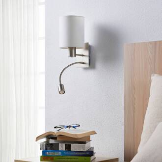 Shajan stoffen wandlamp LED leeslamp 2/set wit, mat nikkel