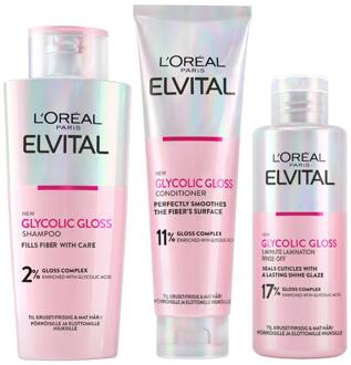 Shampoo en Conditioner L'Oréal Paris Elvital Glycolic Gloss Shampoo, Conditioner & Treatment 2 x 200 ml + 150 ml