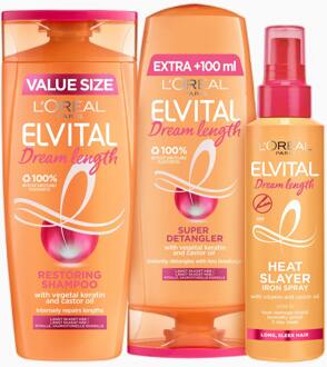 Shampoo L'Oréal Paris Elvital Dream Length Shampoo, Conditioner & Heat Slayer Iron Spray 400 ml + 300 ml + 150 ml