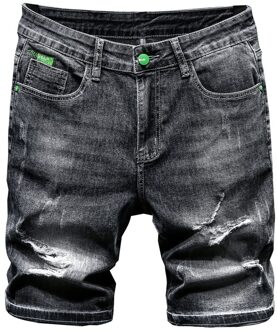 Shan Bao Klassieke Stijl Geborduurde Jeugd Mannen Ingericht Rechte Denim Shorts Zomer Ripped Jeans Zwart Grijs 28