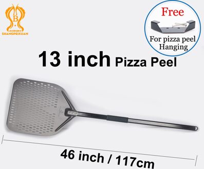 Shangpeixuan Lange Handvat 14 /12 Inch Geperforeerde Pizza Schil Pizza Schop Aluminium Harde Coating Pizza Schil Oven Pizza Bakken tool 13 duim lang zwart