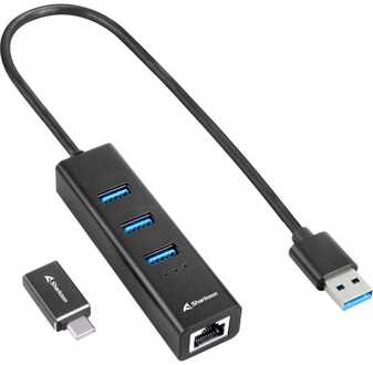 Sharkoon 3-Port USB 3.2 Gen 1 Aluminium Hub + RJ45 Ethernet Adapter Dockingstation