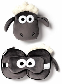 Shaun het Schaap knuffel/reiskussen/slaapmasker - 2-in1 set