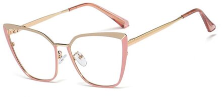 Shauna Lente Scharnier Vrouwen Metalen Cat Eye Optische Brillen Frame Dubbele Kleuren C2 Khaiki roze