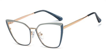 Shauna Lente Scharnier Vrouwen Metalen Cat Eye Optische Brillen Frame Dubbele Kleuren C3 grijs blauw