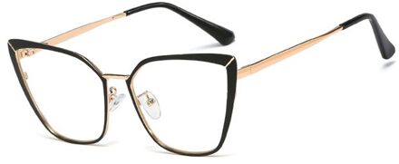 Shauna Lente Scharnier Vrouwen Metalen Cat Eye Optische Brillen Frame Dubbele Kleuren C5 zwart