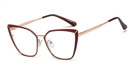 Shauna Lente Scharnier Vrouwen Metalen Cat Eye Optische Brillen Frame Dubbele Kleuren C7 rood