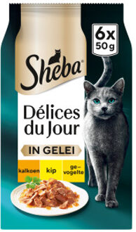 Sheba Délices du Jour met kalkoen, kip en gevogelte in gelei natvoer kat 18 x 50 g