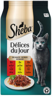 Sheba Délices du Jour met rund, kip en lam in saus natvoer kat 18 x 50 g