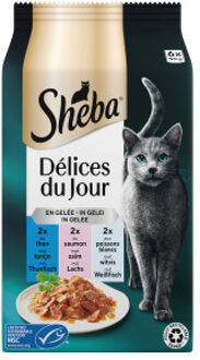 Sheba Délices du Jour met tonijn, zalm en witvis in gelei natvoer kat Per 2